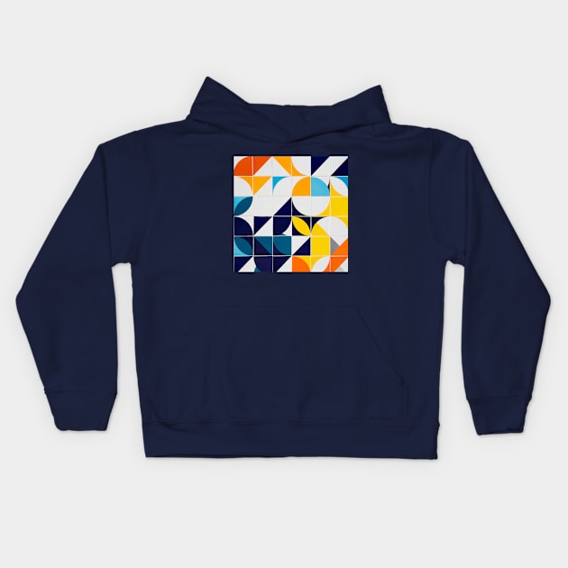 Bright Colorful Patterns Tile Pattern Squares Triangles Curves Circles Kids Hoodie by Art by Ergate